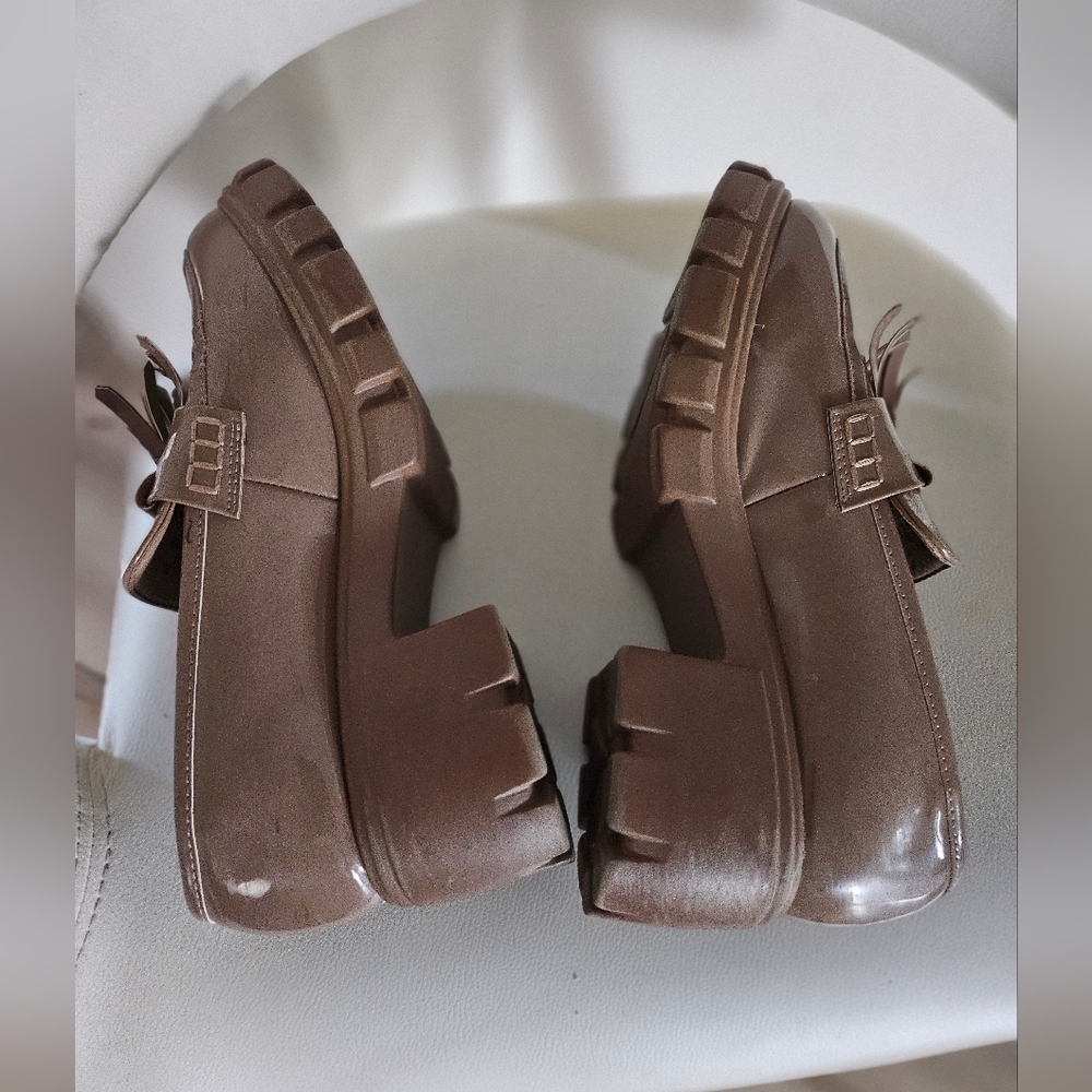 JustFab Sifia Patent Tassel Lug Sole Loafers Women’s Brown Slip-On Shoes Sz 8 - Picture 5 of 11